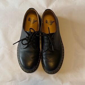 Dr. Martens Black Leather 3-Eye Derby with Yellow Stitching